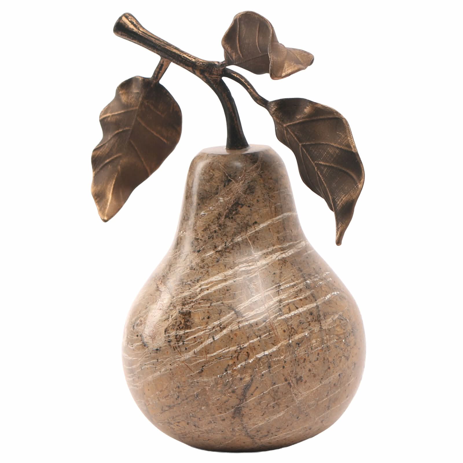 Keiichi Pear Ornament in Brown Marble   Nicholas John Interiors