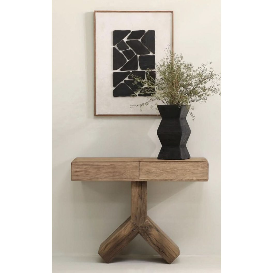 Keiichi Reclaimed Oak Cross Console Table   Nicholas John Interiors