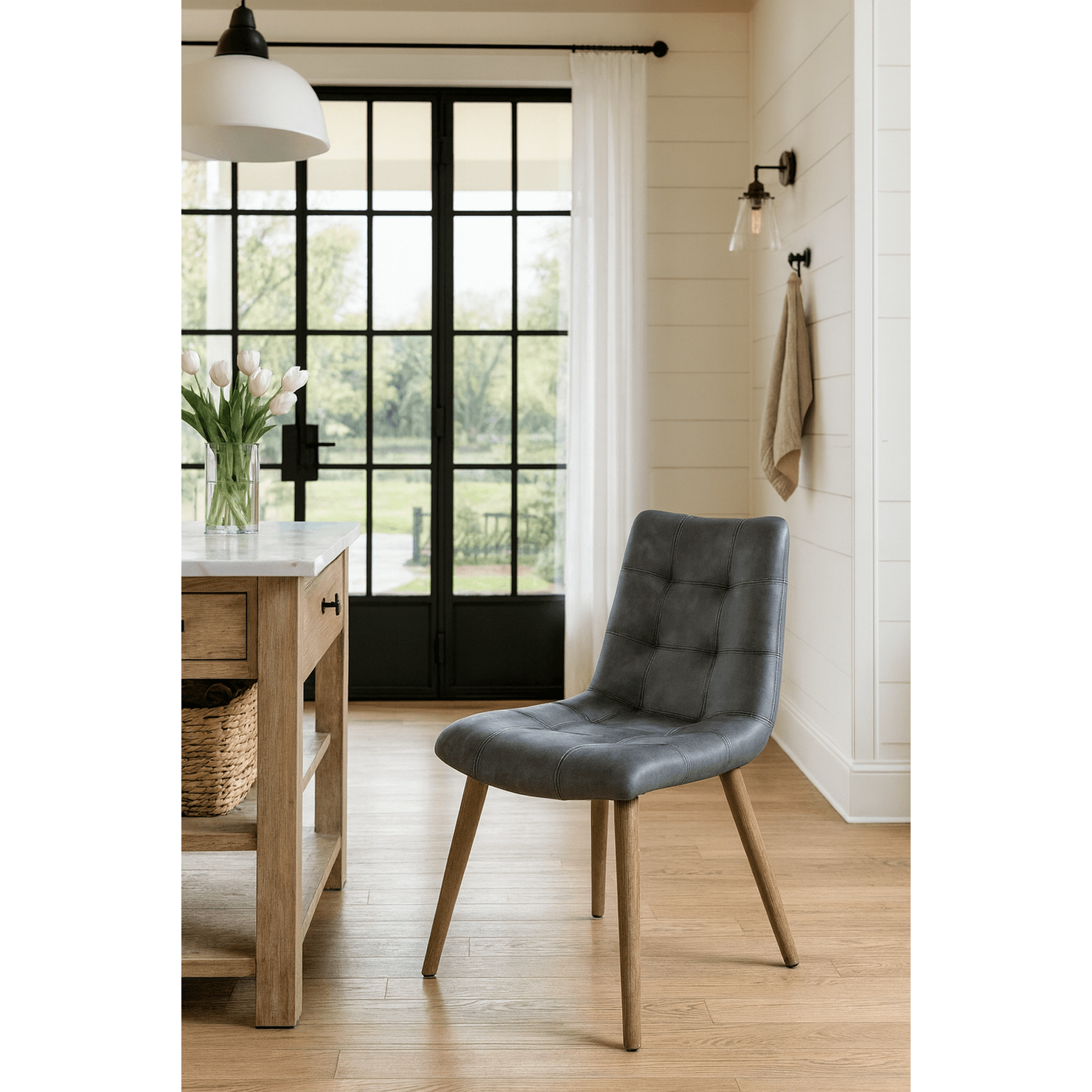 Keiichi Winchcombe Dining Chair in Grey Leather   Nicholas John Interiors