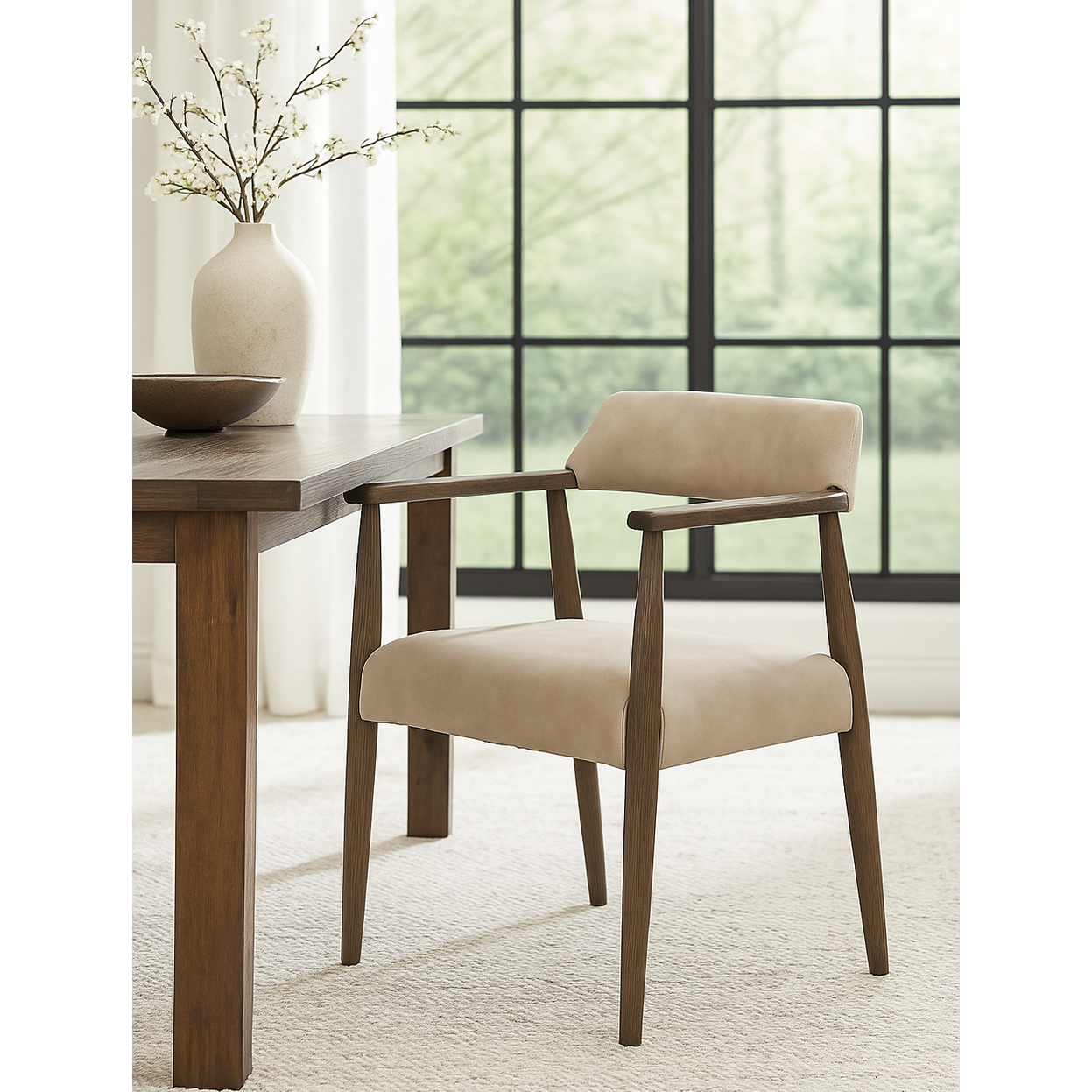 Keiichi Stonehouse Dining Chair in Taupe Italian Leather   Nicholas John Interiors