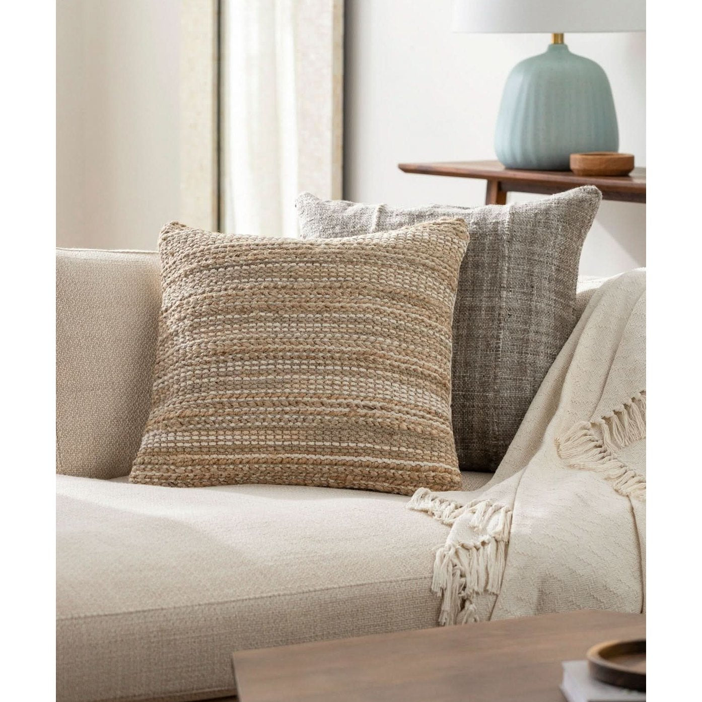 Keiichi Denpasar Hand Woven Cushion in Beige - 51 x 51 cm   Nicholas John Interiors