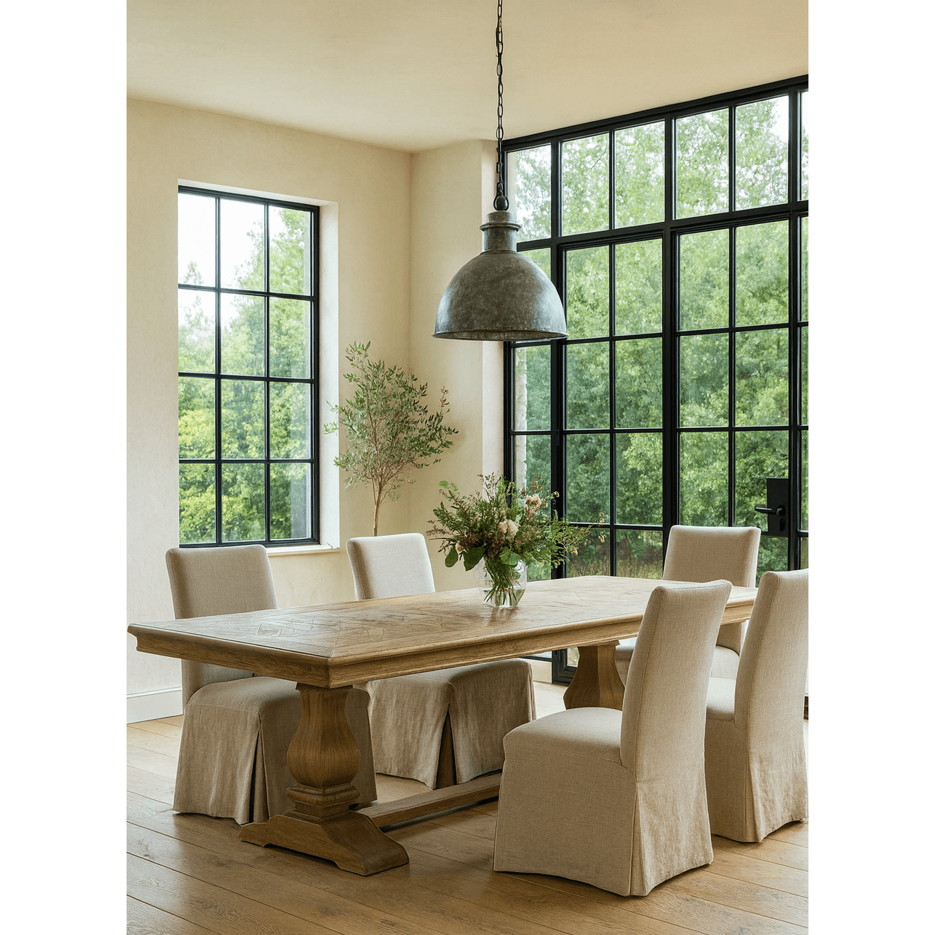Keiichi Bath Extending Oak Parquet Top Dining Table - 250-350cm   Nicholas John Interiors
