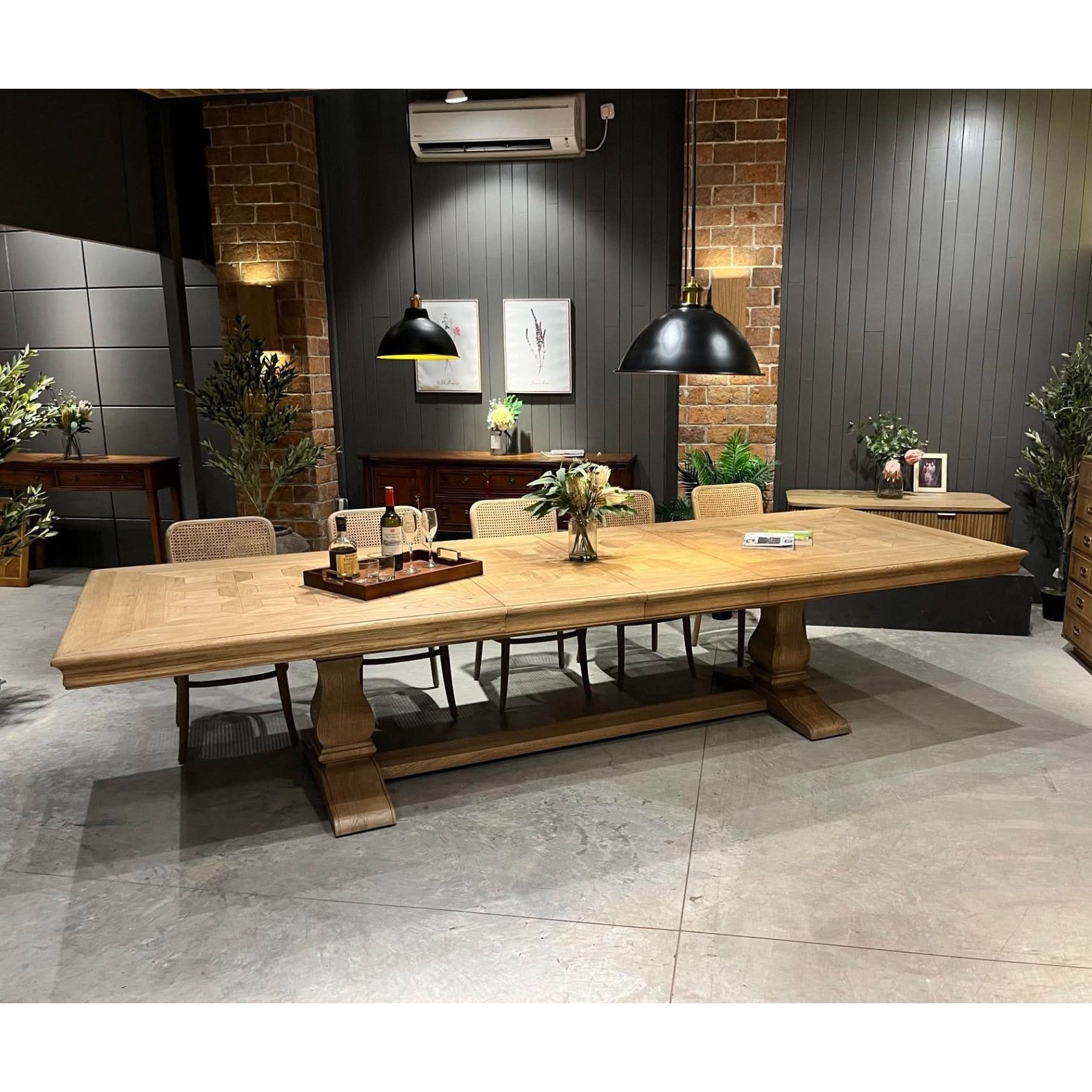 Keiichi Bath Extending Oak Parquet Top Dining Table - 250-350cm   Nicholas John Interiors