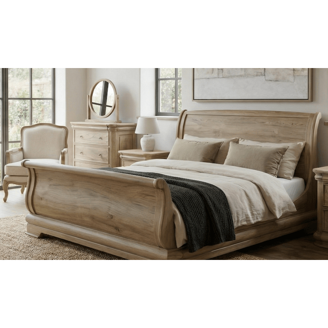 Keiichi Fulbrook Oak King Size Sleigh Bed   Nicholas John Interiors