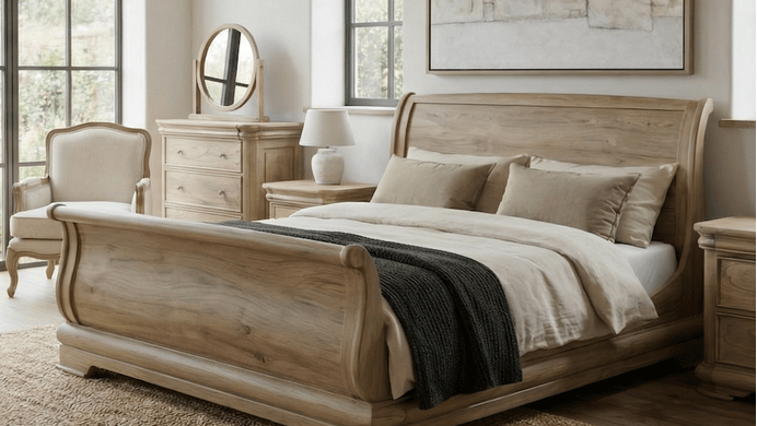 Keiichi Fulbrook Oak King Size Sleigh Bed   Nicholas John Interiors