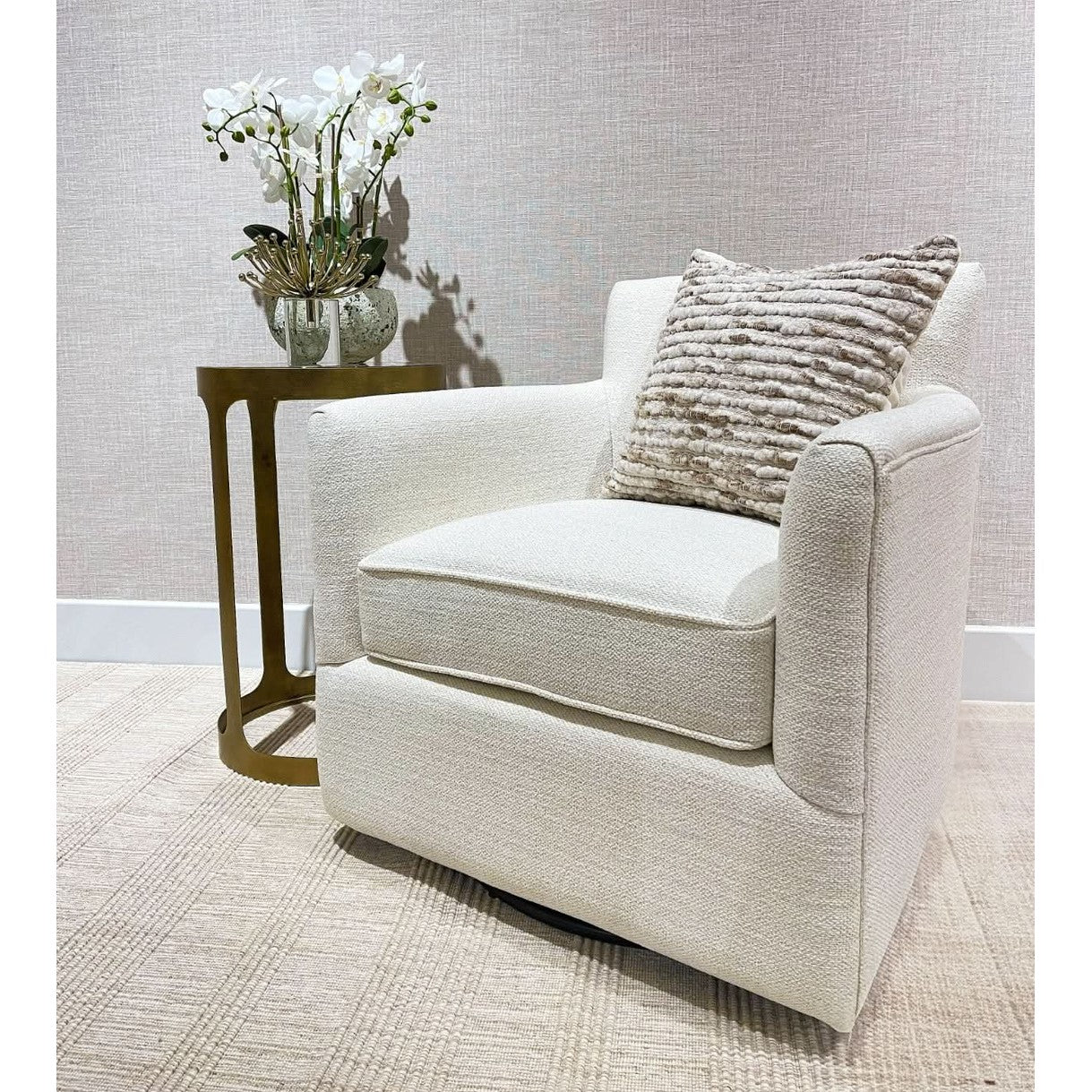 Keiichi Paxford Swivel Chair in Off-White   Nicholas John Interiors