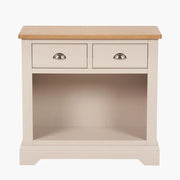 Fairford Parchment White Pine and Oak Wood 2 Drawer Console Table  Nicholas John Interiors
