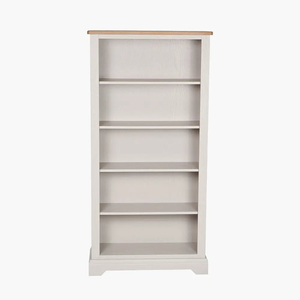 Fairford Parchment White Pine and Oak Wood 5 Shelf Unit   Nicholas John Interiors