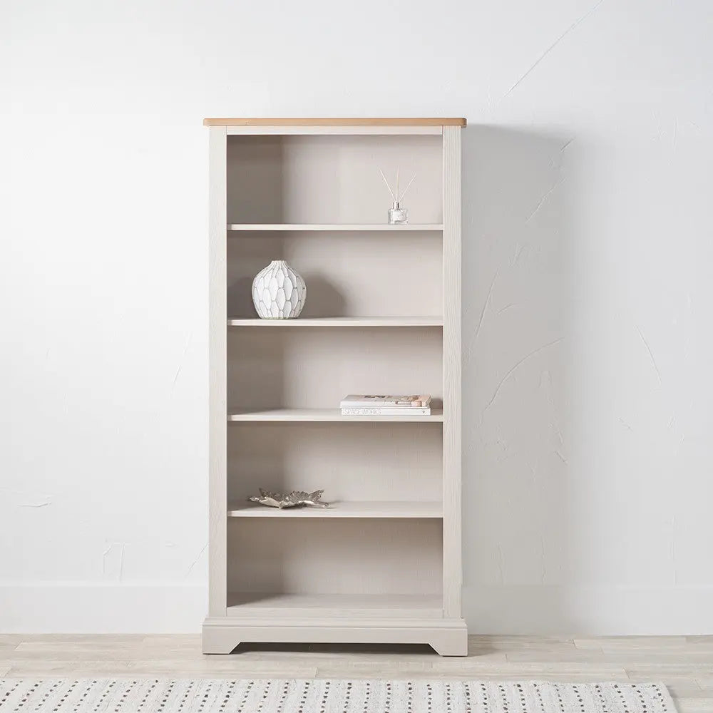 Fairford Parchment White Pine and Oak Wood 5 Shelf Unit   Nicholas John Interiors
