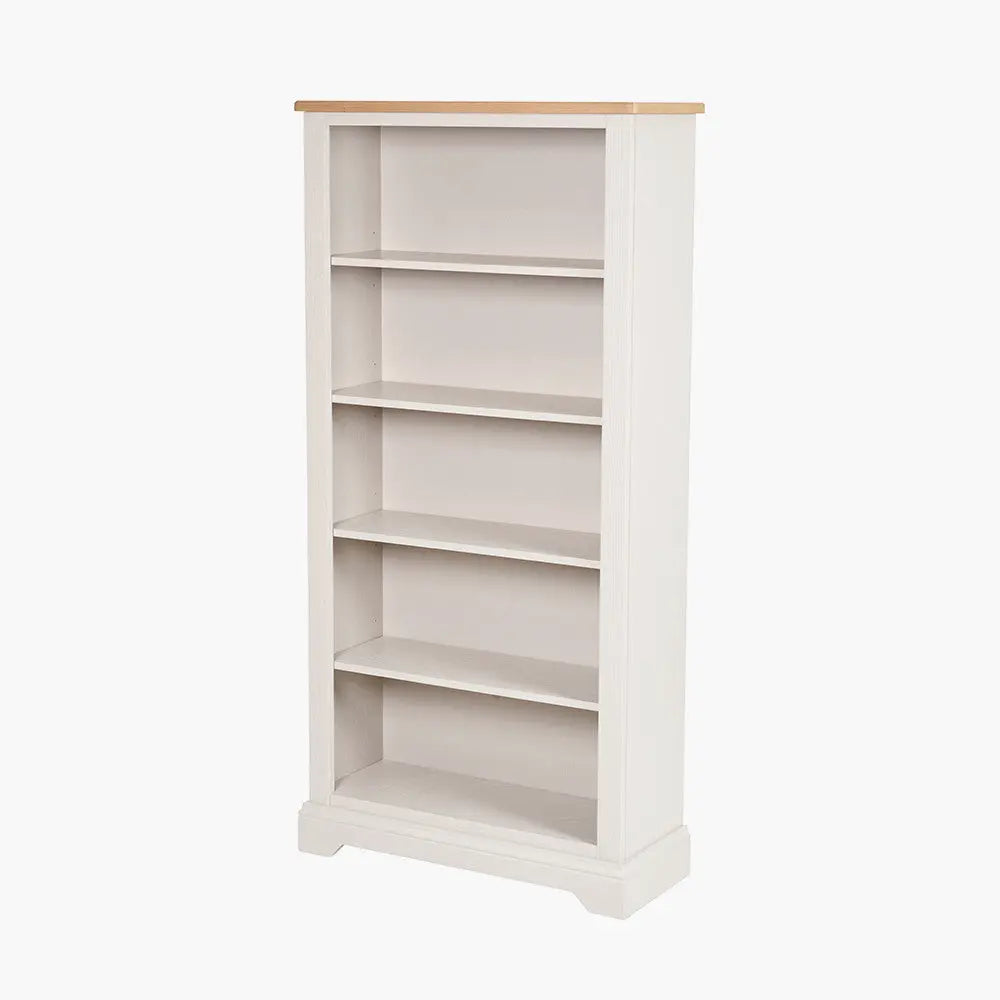 Fairford Parchment White Pine and Oak Wood 5 Shelf Unit   Nicholas John Interiors