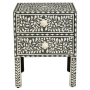 Fazion 2 Drawer Bone Inlay Side Table   Nicholas John Interiors