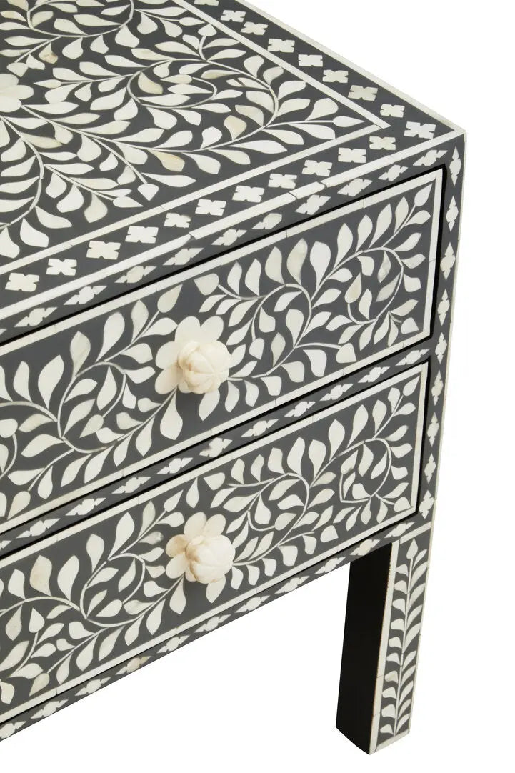 Fazion 2 Drawer Bone Inlay Side Table   Nicholas John Interiors