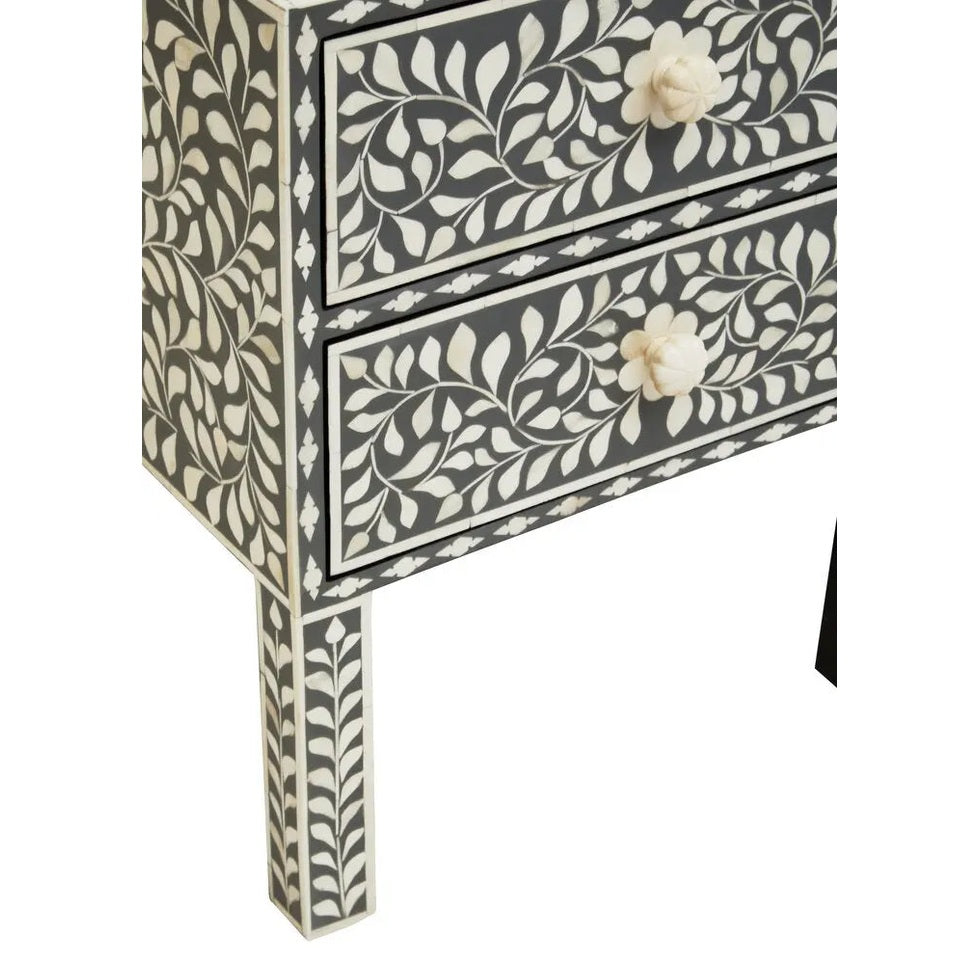 Fazion 2 Drawer Bone Inlay Side Table   Nicholas John Interiors