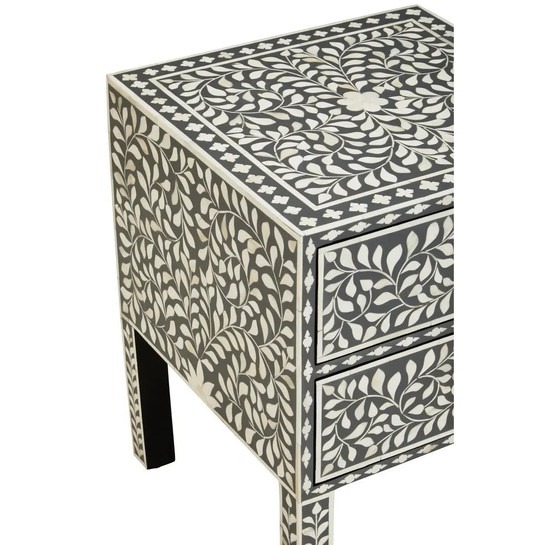 Fazion 2 Drawer Bone Inlay Side Table   Nicholas John Interiors