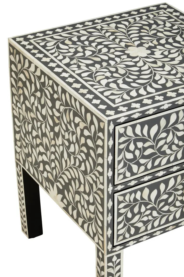 Fazion 2 Drawer Bone Inlay Side Table   Nicholas John Interiors