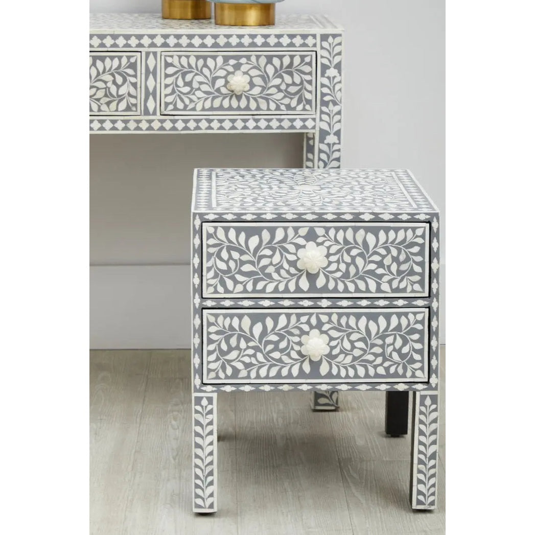 Fazion 2 Drawer Bone Inlay Side Table   Nicholas John Interiors