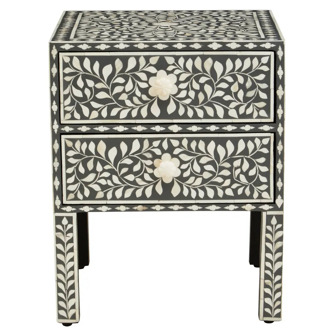 Fazion 2 Drawer Bone Inlay Side Table   Nicholas John Interiors