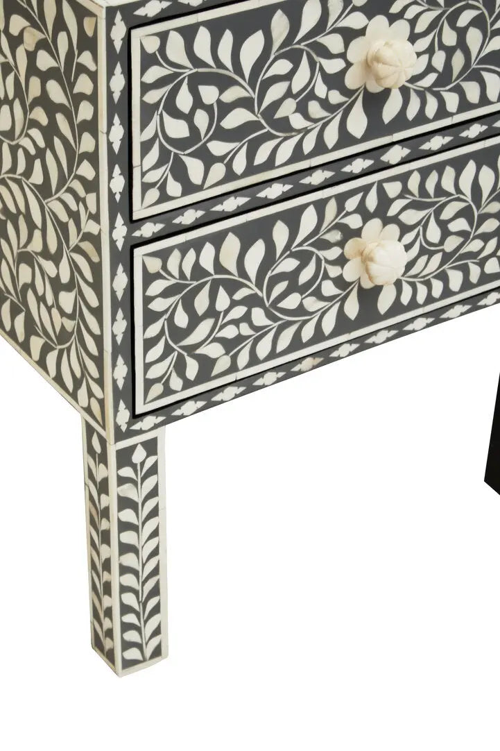 Fazion 2 Drawer Bone Inlay Side Table   Nicholas John Interiors