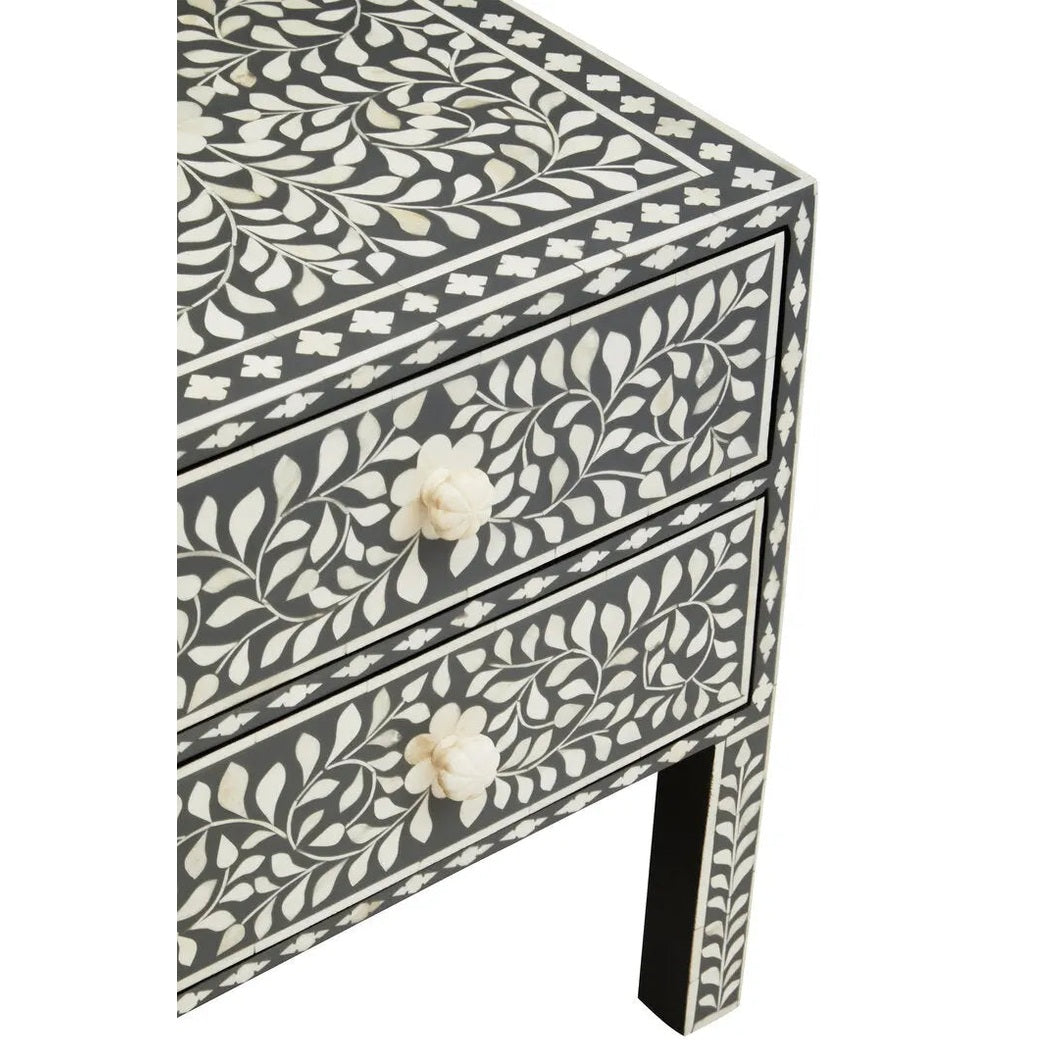 Fazion 2 Drawer Bone Inlay Side Table   Nicholas John Interiors