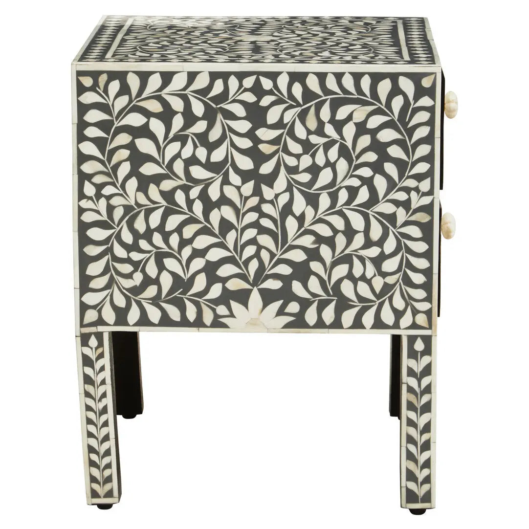 Fazion 2 Drawer Bone Inlay Side Table   Nicholas John Interiors