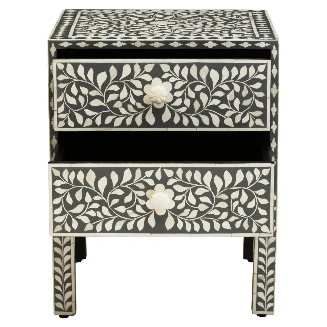 Fazion 2 Drawer Bone Inlay Side Table   Nicholas John Interiors