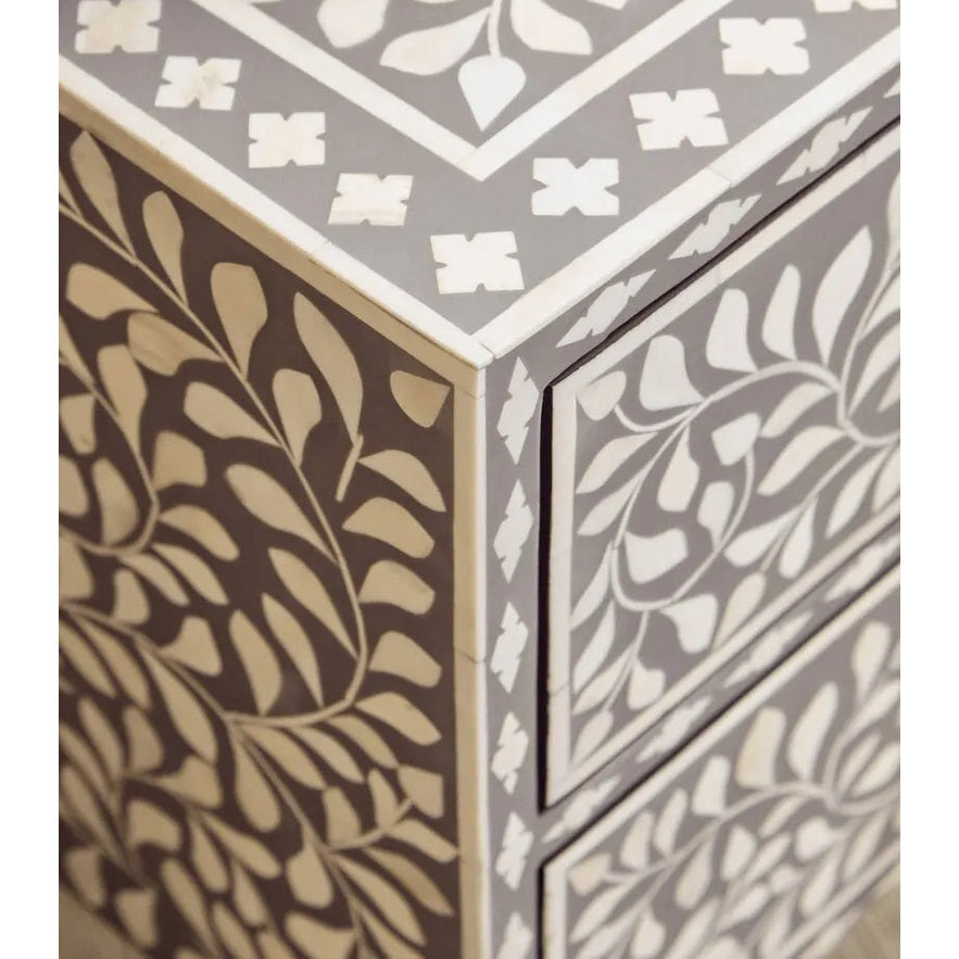 Fazion 2 Drawer Bone Inlay Side Table   Nicholas John Interiors