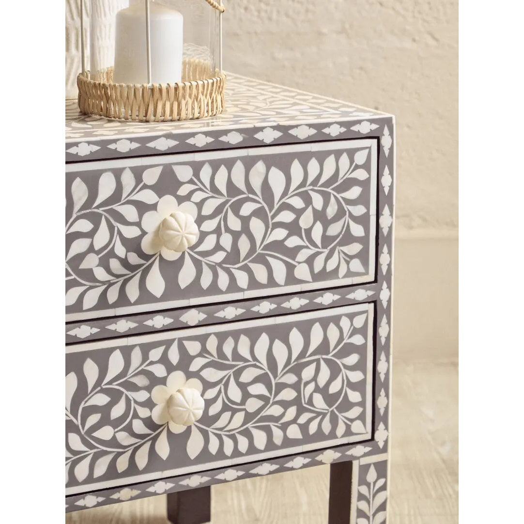 Fazion 2 Drawer Bone Inlay Side Table   Nicholas John Interiors