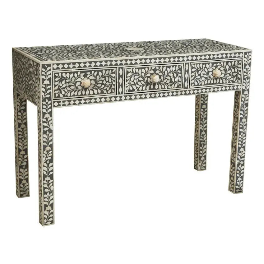 Fazion Bone Inlay Desk with 3 Drawers   Nicholas John Interiors