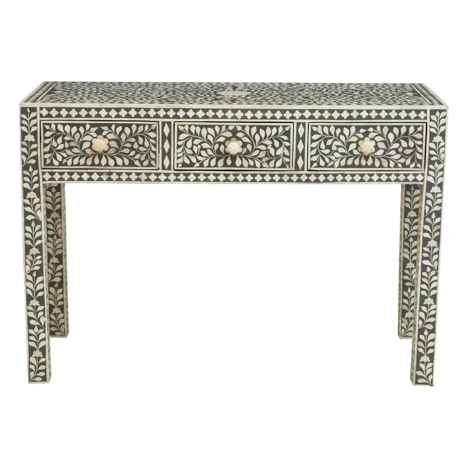 Fazion Bone Inlay Desk with 3 Drawers   Nicholas John Interiors