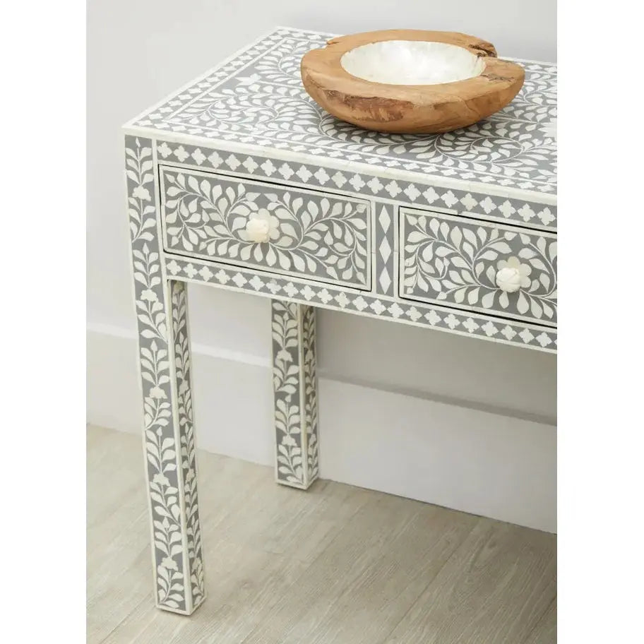 Fazion Bone Inlay Desk with 3 Drawers   Nicholas John Interiors