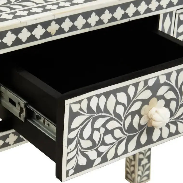 Fazion Bone Inlay Desk with 3 Drawers   Nicholas John Interiors