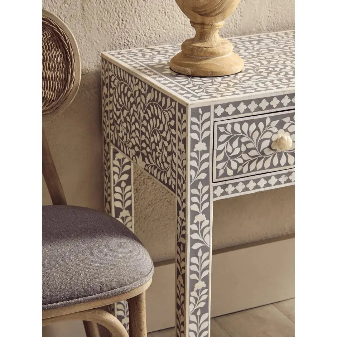Fazion Bone Inlay Desk with 3 Drawers   Nicholas John Interiors