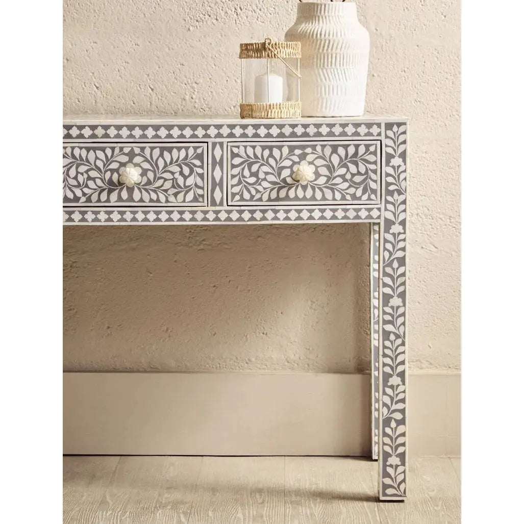 Fazion Bone Inlay Desk with 3 Drawers   Nicholas John Interiors