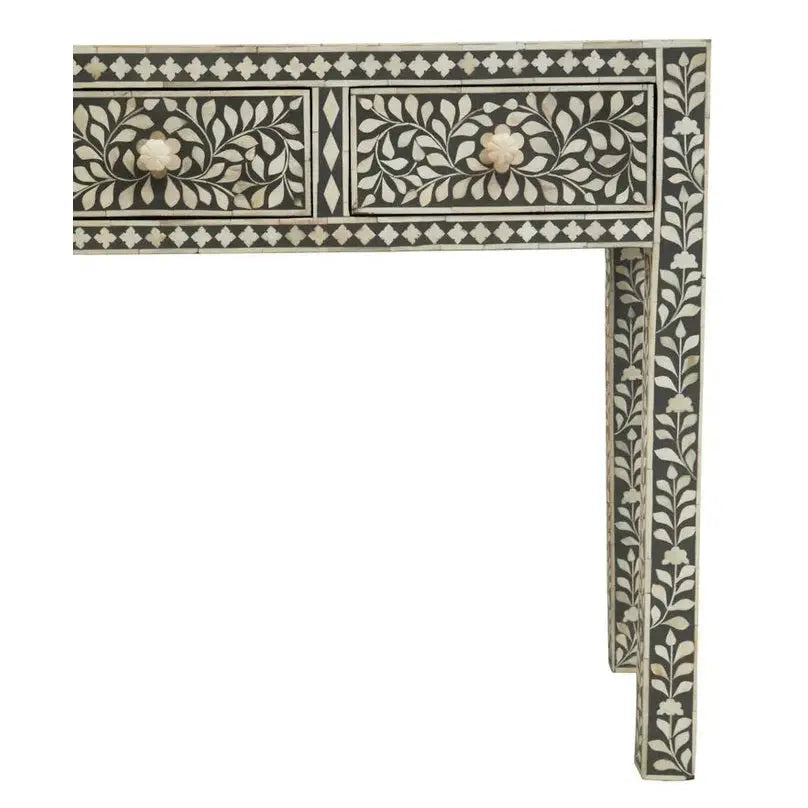 Fazion Bone Inlay Desk with 3 Drawers   Nicholas John Interiors