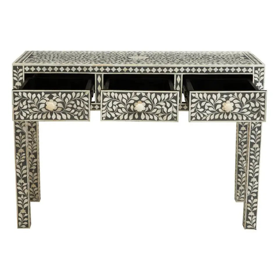 Fazion Bone Inlay Desk with 3 Drawers   Nicholas John Interiors