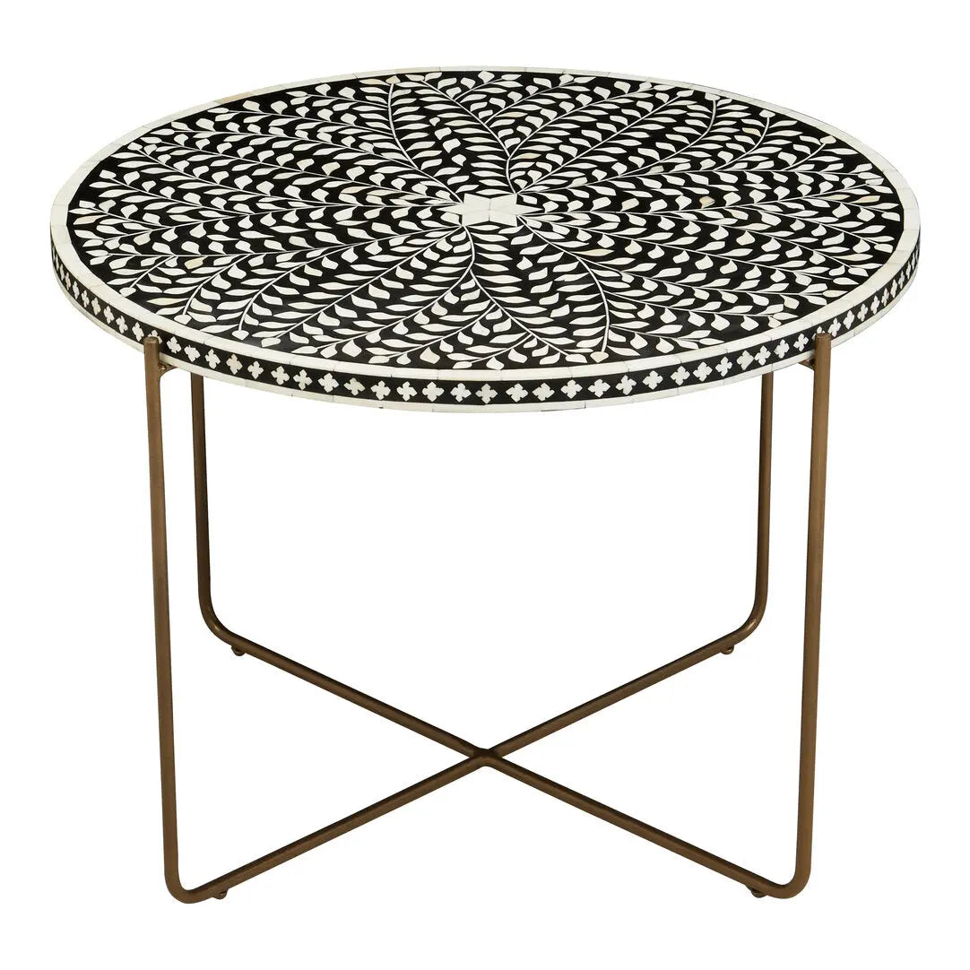 Fazion Bone Inlay Round Coffee Table with Gold Legs   Nicholas John Interiors