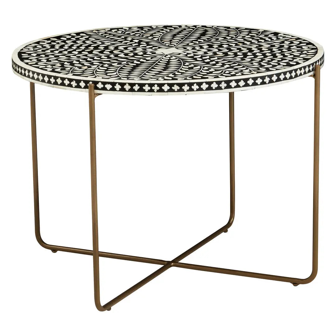 Fazion Bone Inlay Round Coffee Table with Gold Legs   Nicholas John Interiors