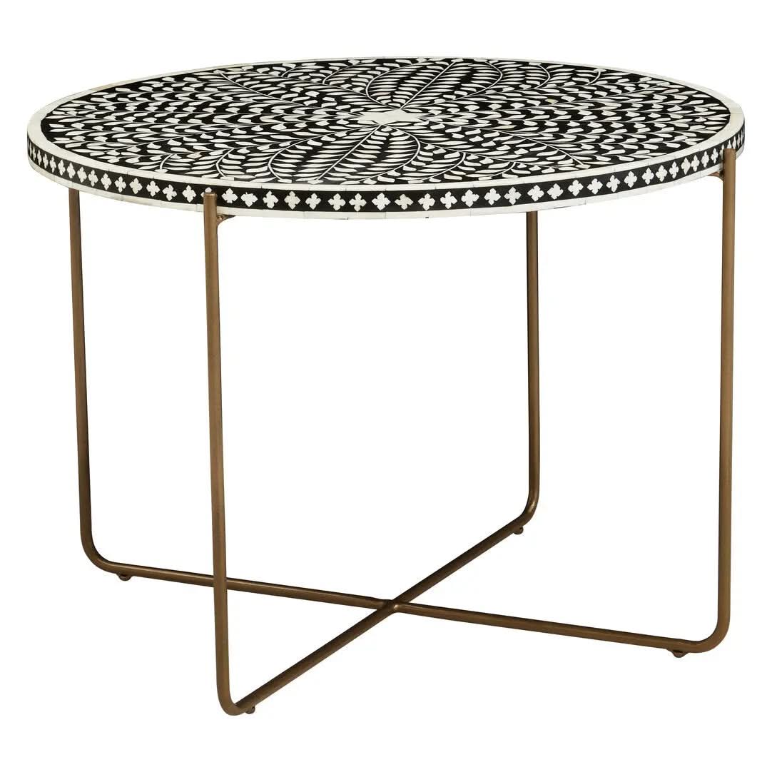 Fazion Bone Inlay Round Coffee Table with Gold Legs   Nicholas John Interiors