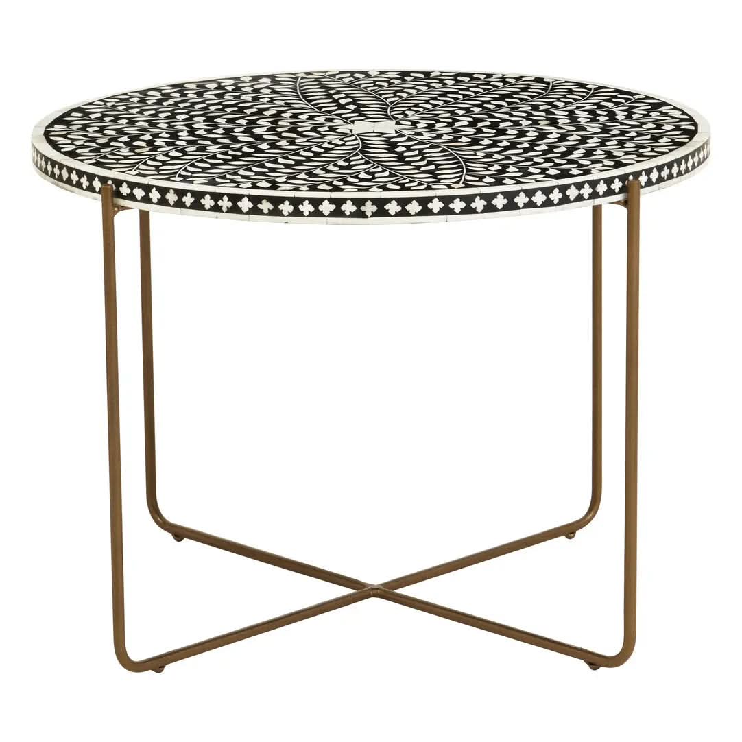 Fazion Bone Inlay Round Coffee Table with Gold Legs   Nicholas John Interiors