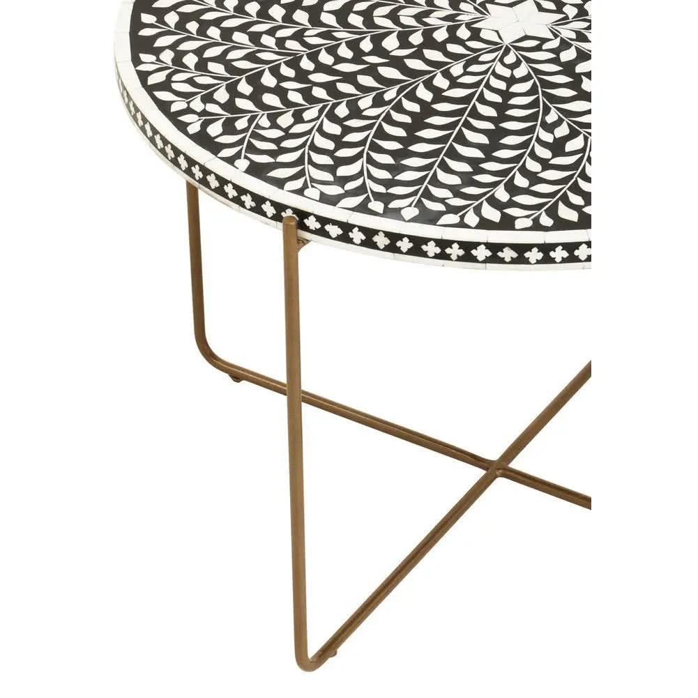 Fazion Bone Inlay Round Coffee Table with Gold Legs   Nicholas John Interiors