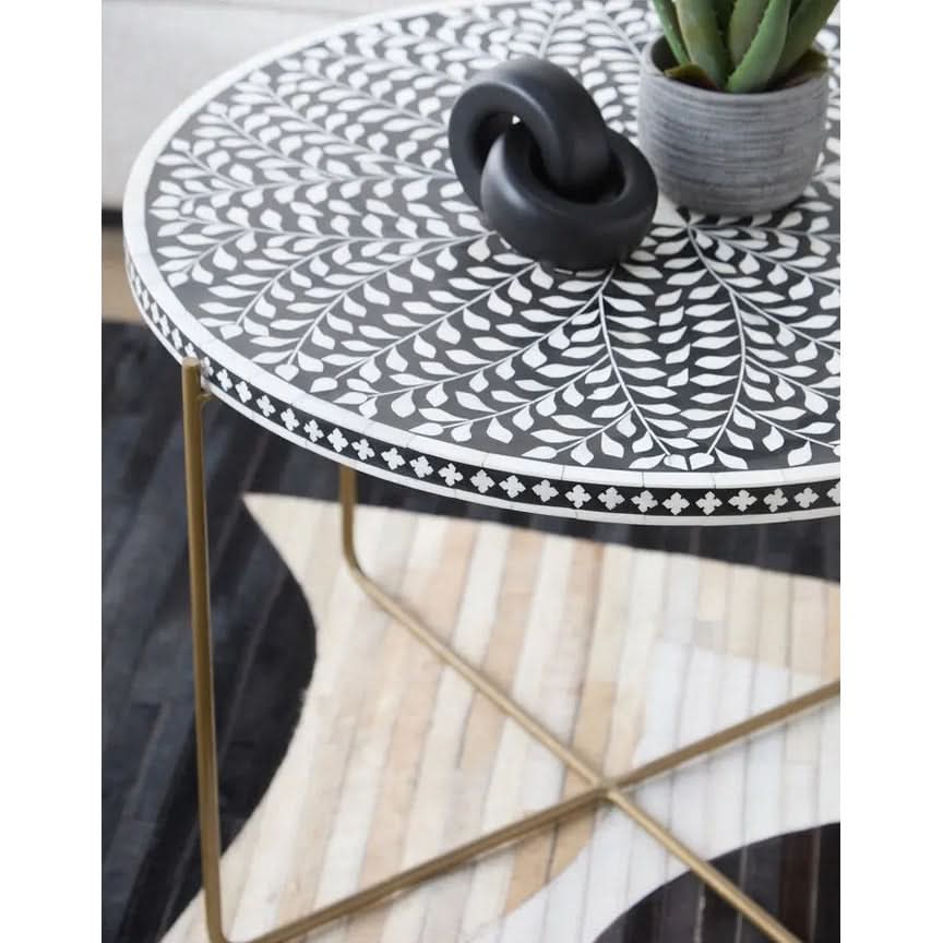 Fazion Bone Inlay Round Coffee Table with Gold Legs   Nicholas John Interiors