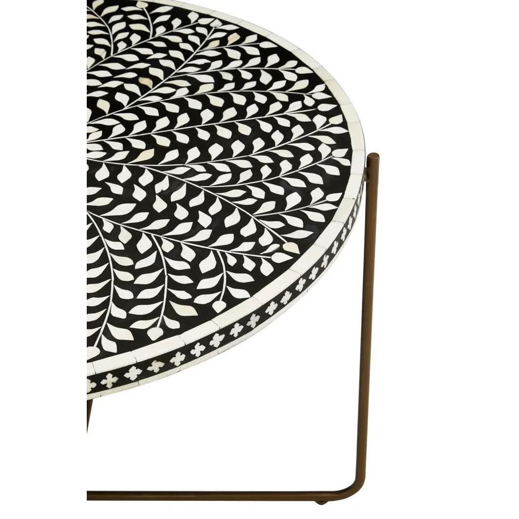 Fazion Bone Inlay Round Coffee Table with Gold Legs   Nicholas John Interiors