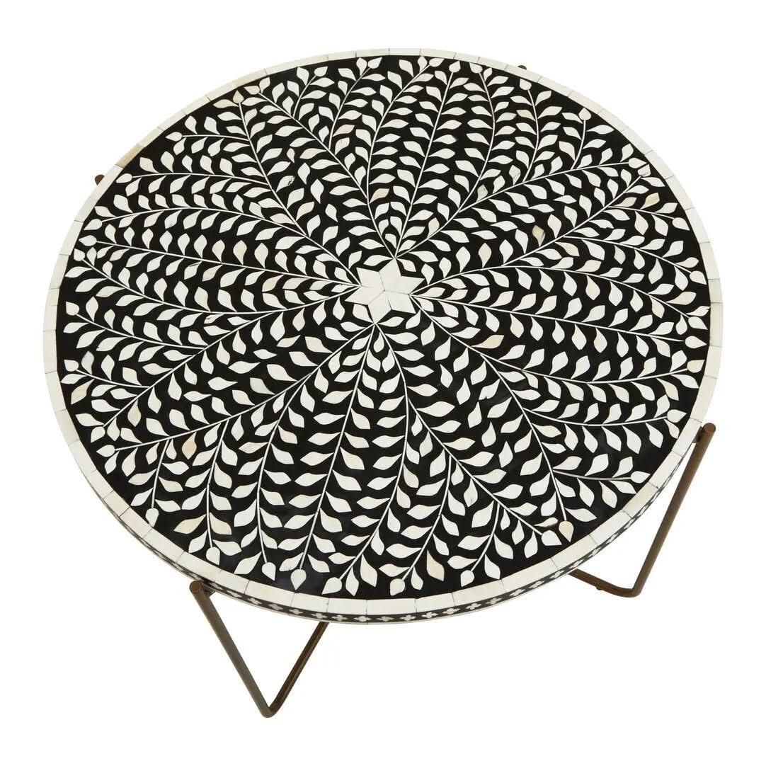 Fazion Bone Inlay Round Coffee Table with Gold Legs   Nicholas John Interiors