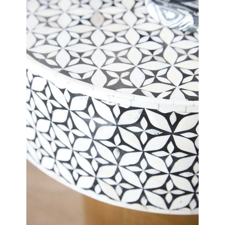 Fazion Bone Inlay Round Side Table with Gold Base   Nicholas John Interiors
