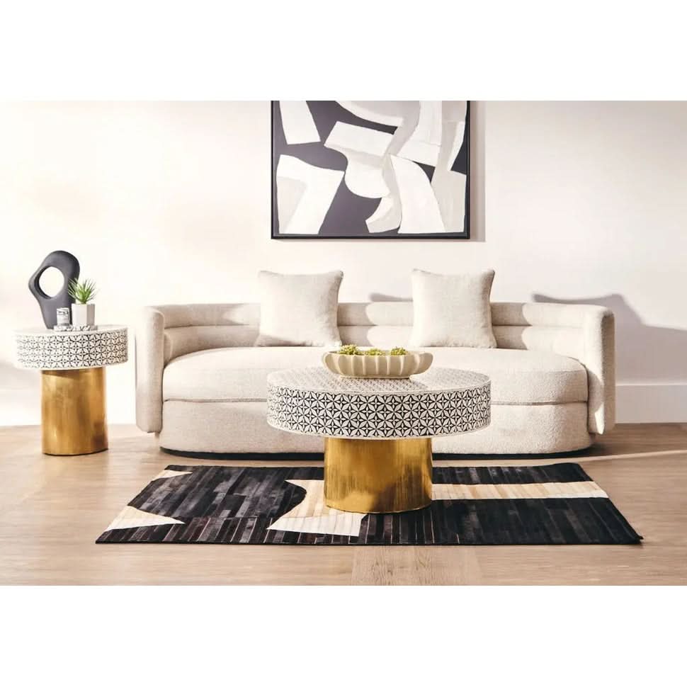 Fazion Bone Inlay Round Side Table with Gold Base   Nicholas John Interiors