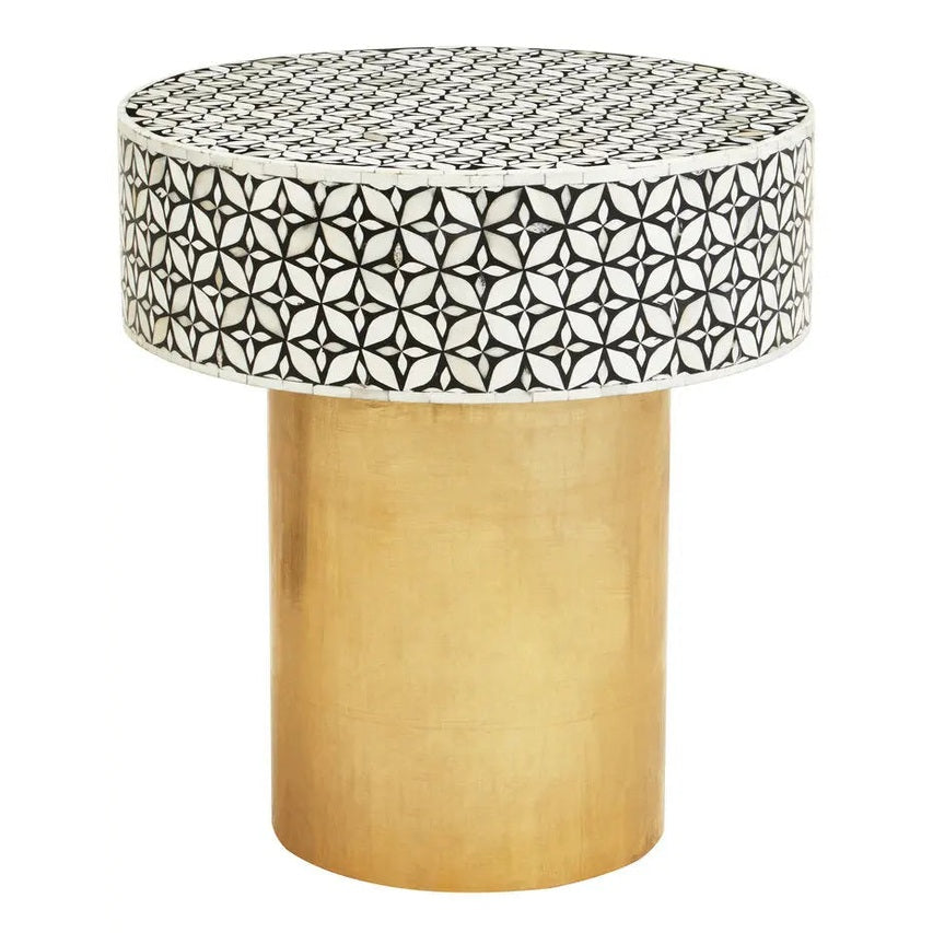 Fazion Bone Inlay Round Side Table with Gold Base   Nicholas John Interiors
