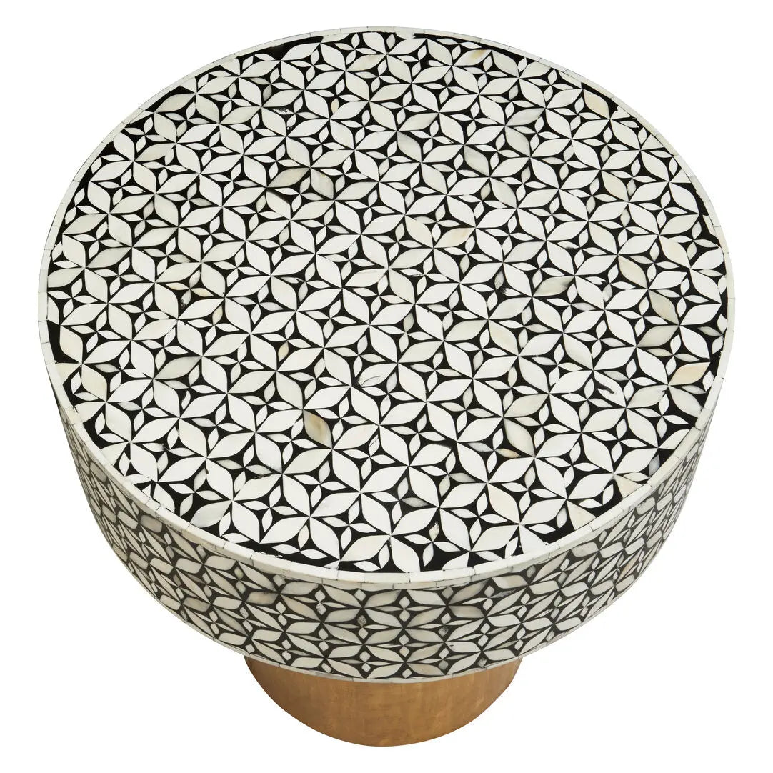 Fazion Bone Inlay Round Side Table with Gold Base   Nicholas John Interiors