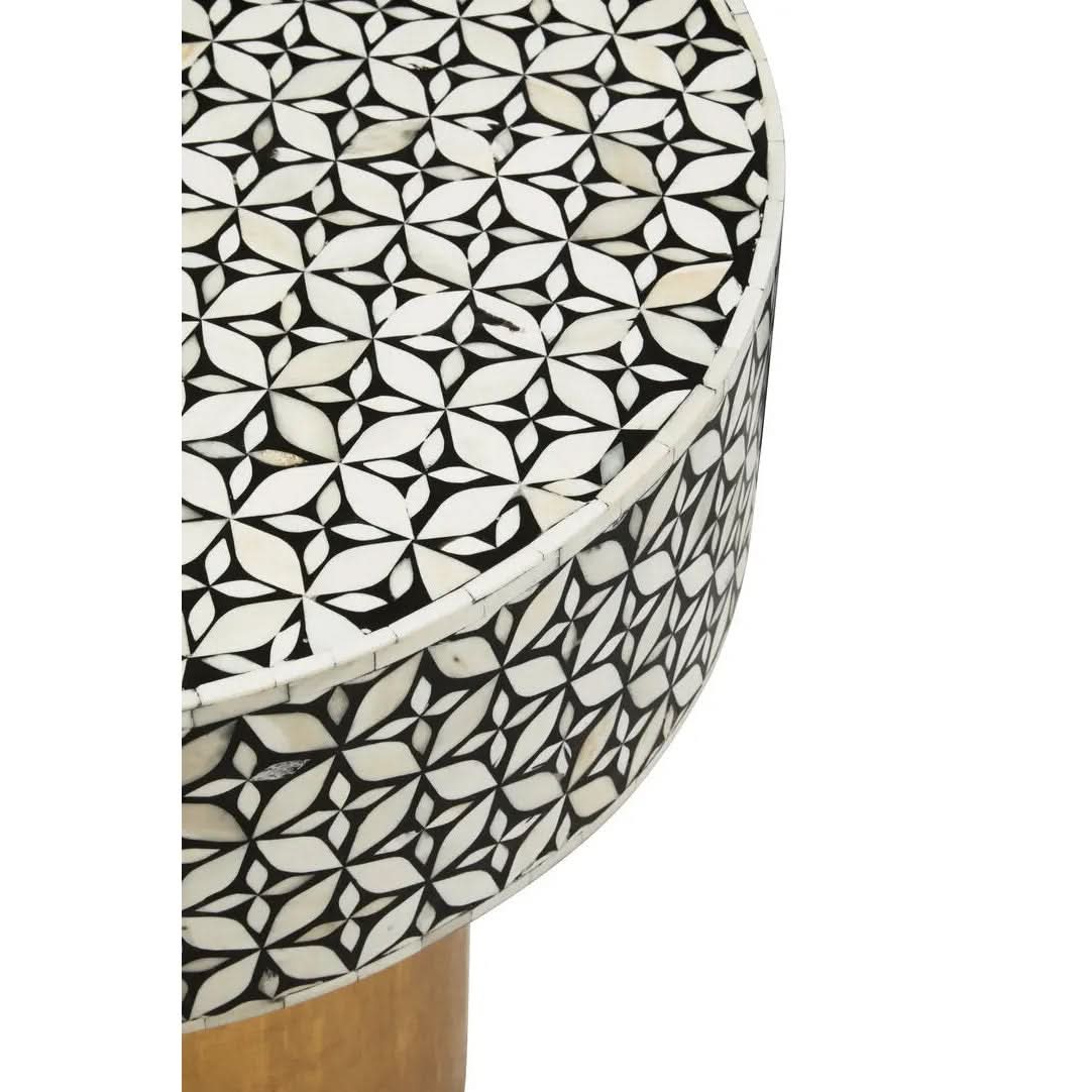 Fazion Bone Inlay Round Side Table with Gold Base   Nicholas John Interiors