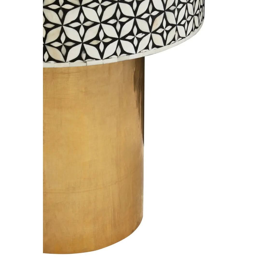 Fazion Bone Inlay Round Side Table with Gold Base   Nicholas John Interiors