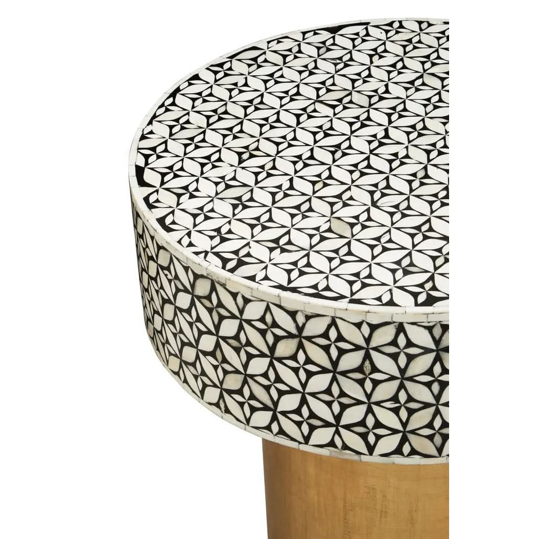 Fazion Bone Inlay Round Side Table with Gold Base   Nicholas John Interiors